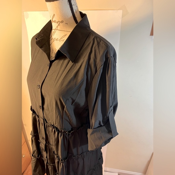 Women’s black layered mini shirt dress long sleeve button-down size XL - Picture 4 of 8